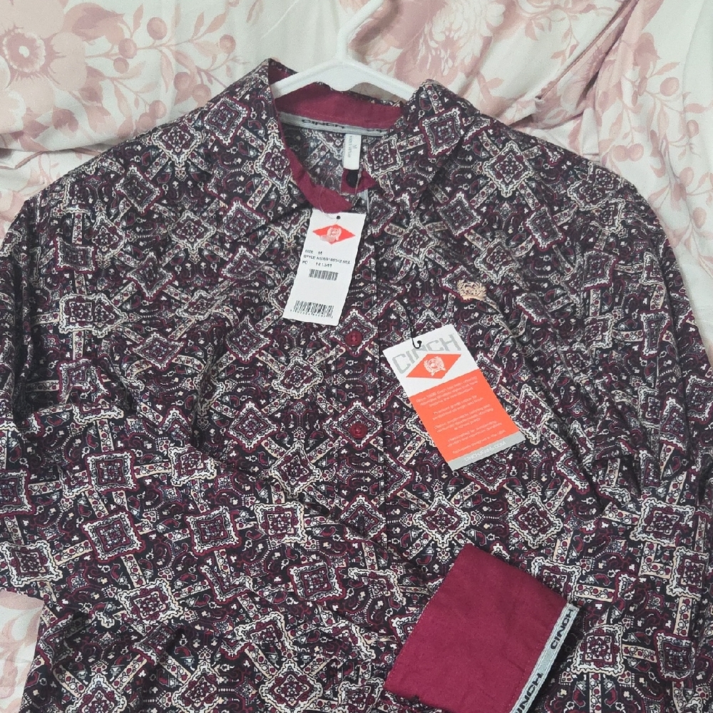 Cinch Maroon Geometric Shirt